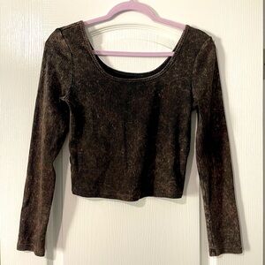 Target, Wild Fable, Medium, Brown, Distressed Long Sleeve Crop